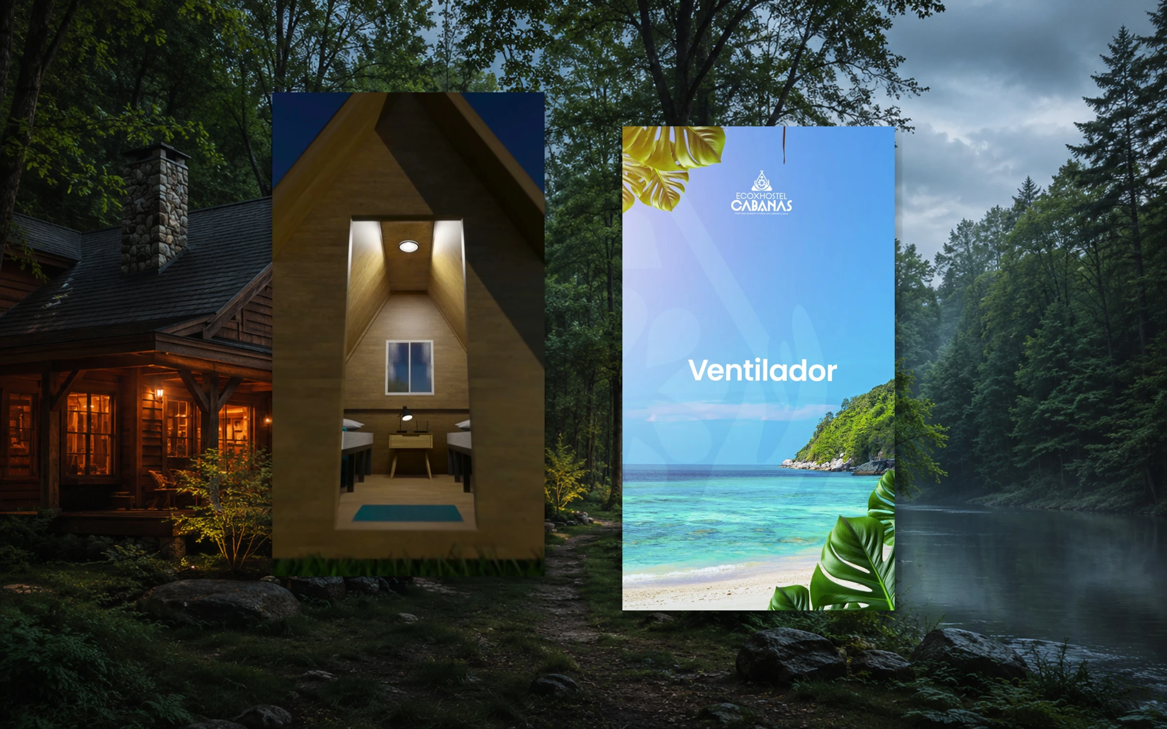 Dois vídeos verticais da ECOX em uma composição de floresta e cabana