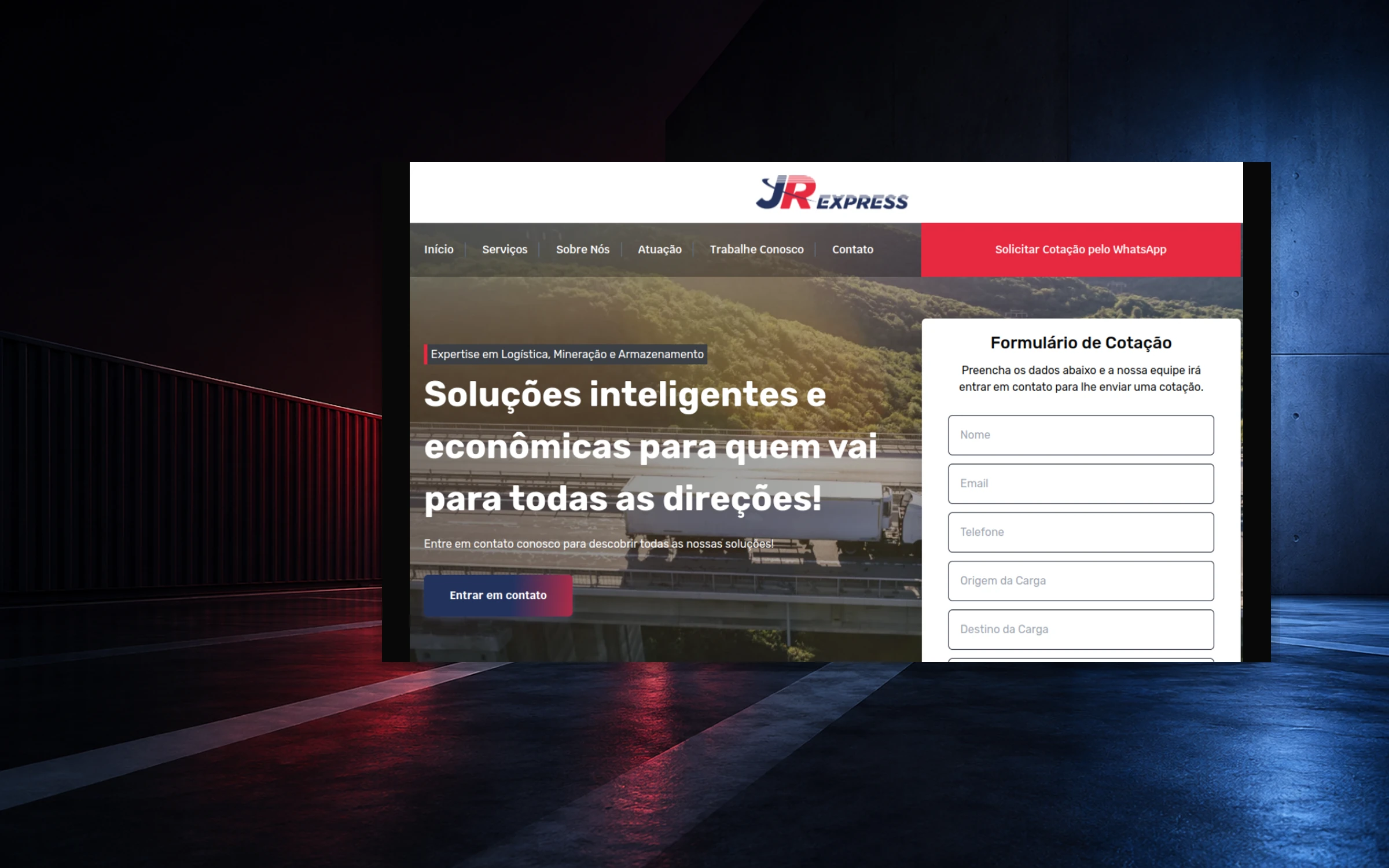 Site da JR Express em composição editorial de logística e cotação