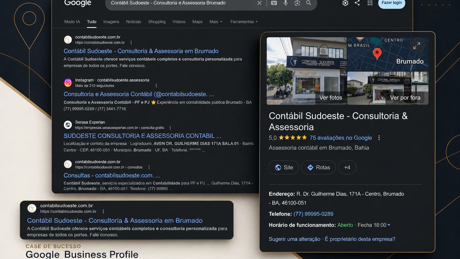 Perfil da Contábil Sudoeste no Google