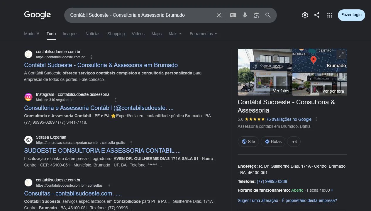 Busca local pela Contábil Sudoeste