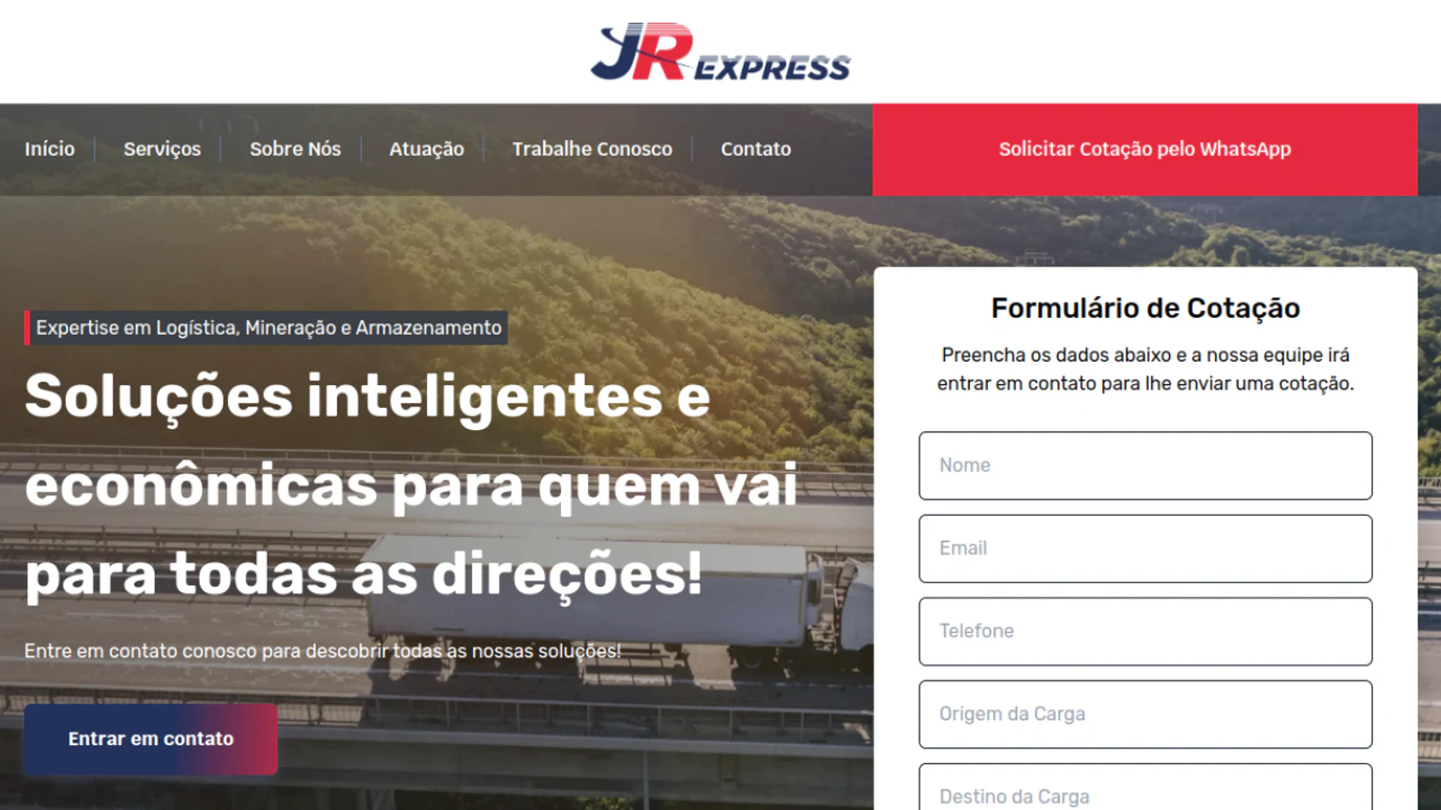 Formulário de cotação da JR Express