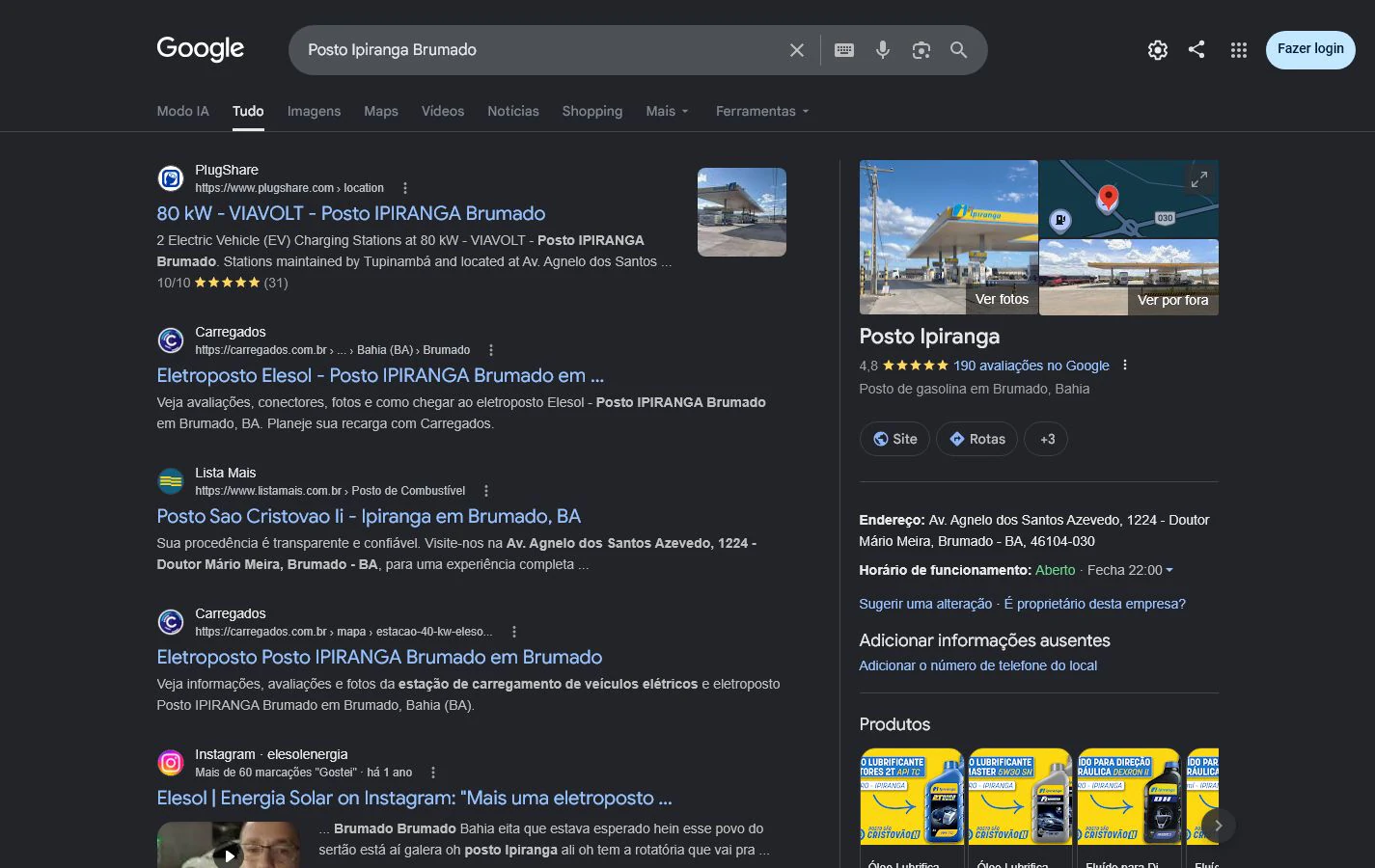 Busca local pelo Posto Ipiranga