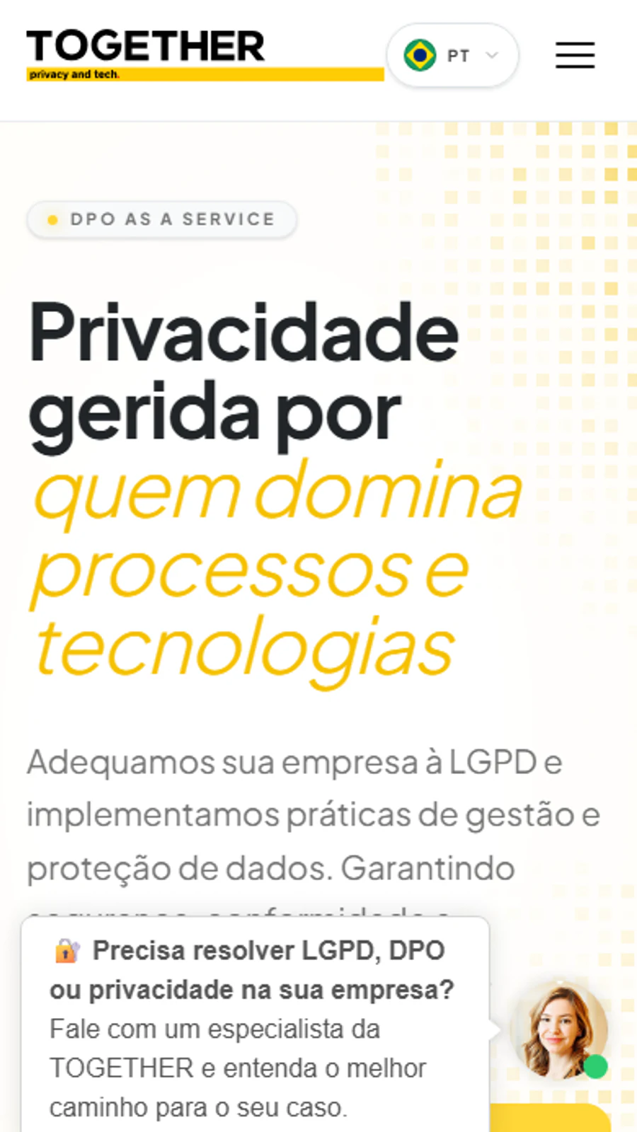 Site da Together em uma tela mobile