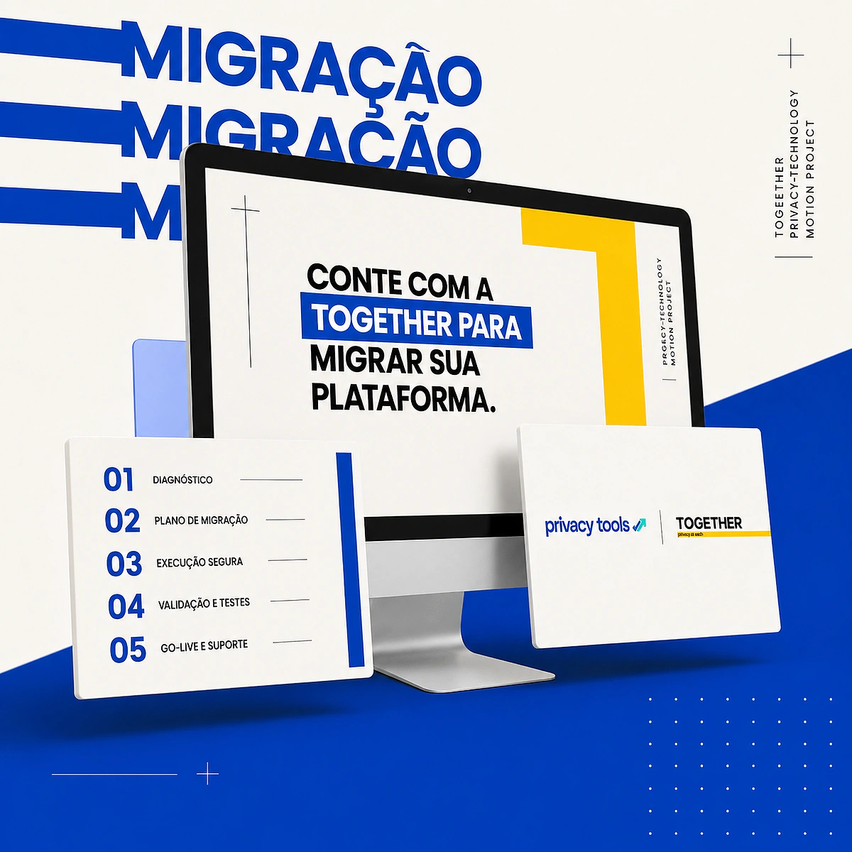 Composição editorial do vídeo de migração da Together para a Privacy Tools